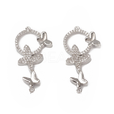 Brass Micro Pave Clear Cubic Zirconia Connector Charms KK-E068-VB072-1