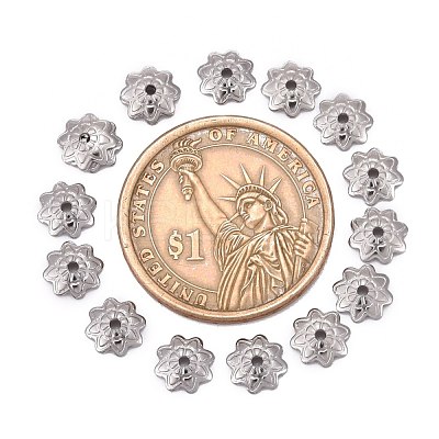 Tarnish Resistant 304 Stainless Steel 8-Petal Flower Bead Caps X-STAS-J011-03-1