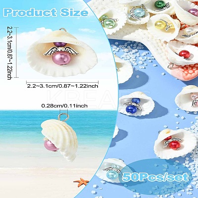 50Pcs 10 Colors Acrylic & Shell Pendants PALLOY-CJ00046-1