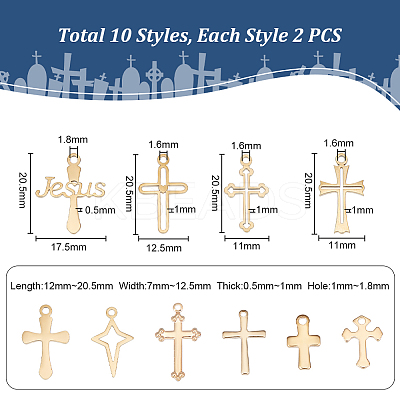 20Pcs 10 Style PVD Vacuum Plating 304 Stainless Steel Pendants STAS-UN0042-24-1