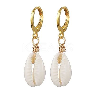 Natural Mixed Cowrie Shell Hoop Earrings EJEW-JE05777-1