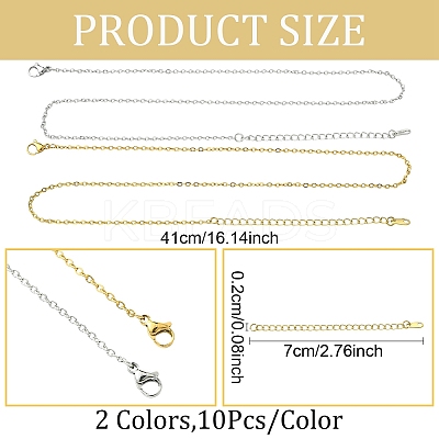 10Pcs 304 Stainless Steel Cable Chain Necklaces NJEW-YW0001-25G-1