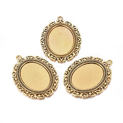 Tibetan Style Pendant Cabochon Settings TIBEP-553-AG-FF-1