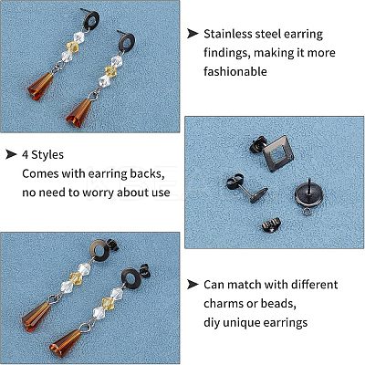 32Pcs 4 Style 304 Stainless Steel Stud Earring Findings for Dangle Charms STAS-UN0028-02-1