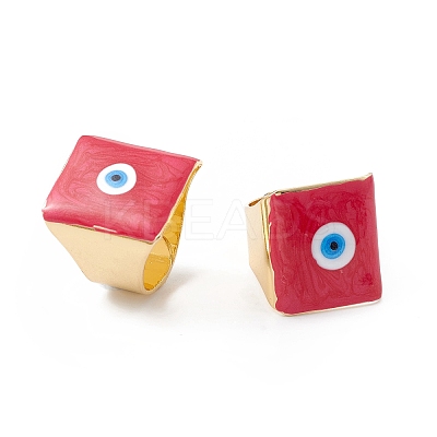 Square Enamel with Evil Eye Wide Band Finger Rings RJEW-A014-02G-05-1