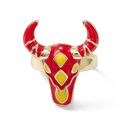 Enamel OX Head Open Cuff Ring RJEW-I086-01G-1
