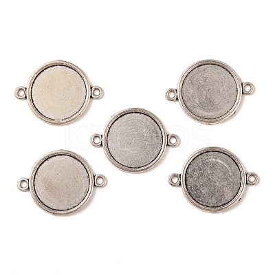 Tibetan Style Alloy Flat Round Cabochon Connector Settings TIBE-M022-09AS-1
