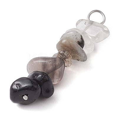 Gradient Color Natural Quartz Crystal & Natural Smoky Quartz & Natural Obsidian & Natural Labradorite Chip Beaded Pendants PALLOY-JF02790-07-1