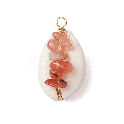 10Pcs 10 Styles Natural Cowrie Shell Copper Wire Wrapped Gemstone Chip Pendants PALLOY-JF02782-1