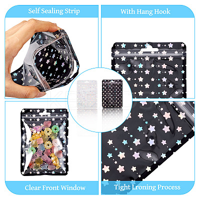 20Pcs 2 Colors Rectangle Laser Star Plastic Yin-yang Zip Top Gift Bags OPP-TA0001-13-1