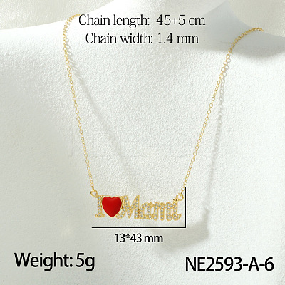 Mother's Day Brass Micro Pave Clear Cubic Zirconia Pendant Necklaces with Red Enamel FS-WG67A5B-06-1