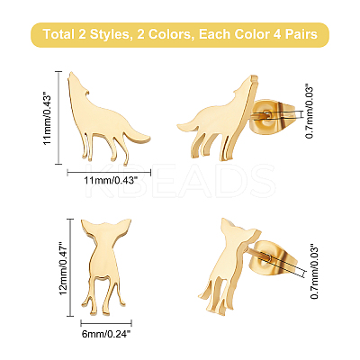 16 Pairs 4 Style Deer & Wolf 304 Stainless Steel Stud Earrings for Women EJEW-DC0001-20-1