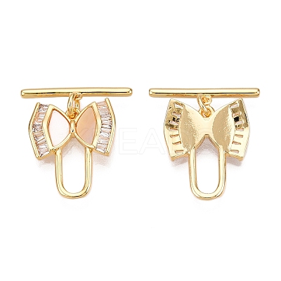 Brass Micro Pave Clear Cubic Zirconia Toggle Clasps KK-N254-162G-1