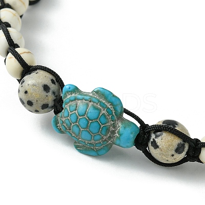 2Pcs 2 Color Natural Dalmation Jasper & Synthetic Turquoise Braided Bead Bracelet BJEW-JB09800-1