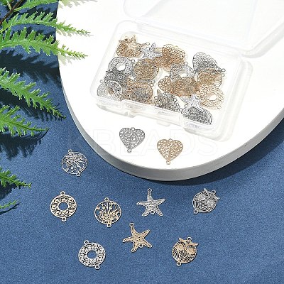 40Pcs 10 Styles Rack Plating Brass Hollow Out Connector Charms KKC-FS0001-03-1