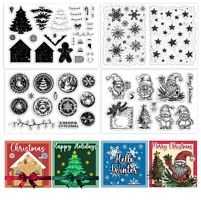 4Pcs 4 Styles Christmas Theme PVC Plastic Clear Stamps DIY-PH0023-41-1