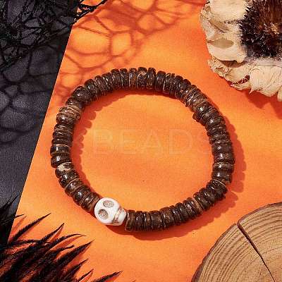 Coconut Disc Beaded Stretch Bracelets BJEW-JB10465-02-1