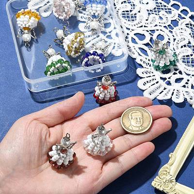 10 Colors Glass Seed Beaded Angel Pendants PALLOY-CJ00089-1