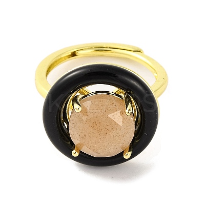Rack Plating Round Brass Enamel Adjustable Rings RJEW-U004-01B-G-1