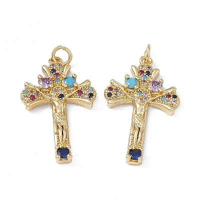 Brass Colorful Cubic Zirconia Pendants KK-E068-VA026-2-1