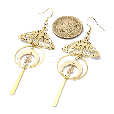 Brass Butterfly & Moon Dangle Earrings EJEW-TA00365-1