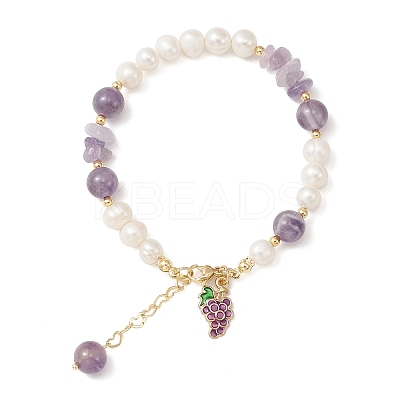 4Pcs 4 Style Grape & Apple & Peach & Starfish Alloy Enamel Charm Bracelets Set BJEW-TA00287-1