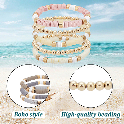 3 Sets 3 Colors Polymer Clay Heishi Surfer Stretch Bracelets Set BJEW-AN0001-30-1