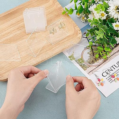 10Pcs Rectangle Acrylic Slant Back Earring Display Stands EDIS-FG0001-65-1