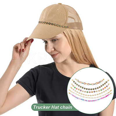 Flower 304 Stainless Steel Enamel & Disc Polymer Clay Link Baseball Cap Chain AJEW-WR00001-1