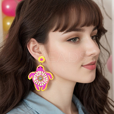 Bohemian Glass Seed Beaded & Non-woven Fabrics Dangle Stud Earrings FS-WG810D5-02-1