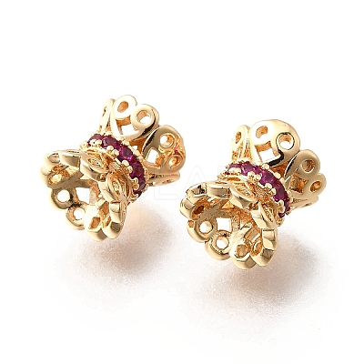 Brass Micro Pave Magenta Cubic Zirconia Beads KK-M318-32G-1