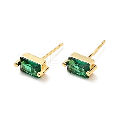 Green Cubic Zirconia Rectangle Stud Earrings EJEW-G297-19G-1
