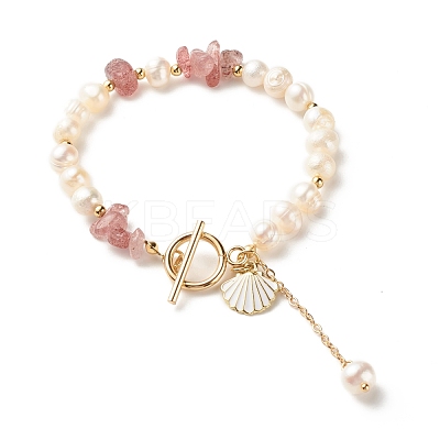 Natural Strawberry Quartz Chip Beaded Bracelet BJEW-TA00032-03-1