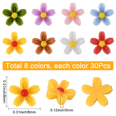 240Pcs 8 Colors Sakura Resin Cabochons FIND-SC0019-68-1