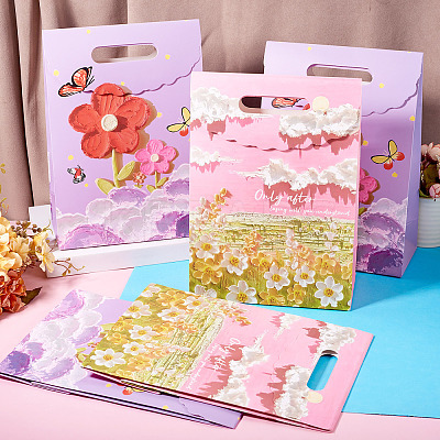 6Pcs 2 Styles Flower Printed Rectangle Paper Gift Bags with Hole Handles ABAG-TA0001-54-1