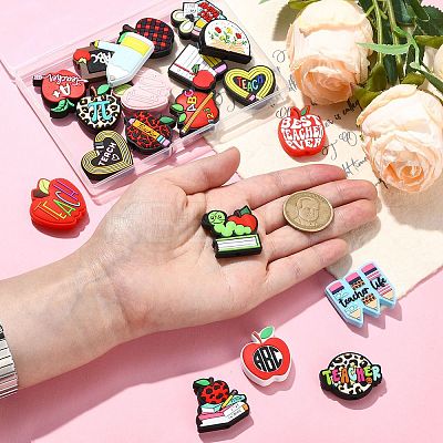 20Pcs 20 Styles Study/Teacher's Day Theme Food Grade Silicone Focal Beads SIL-CJ0001-41-1