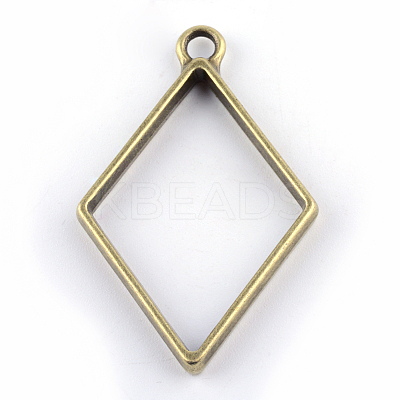 Rack Plating Alloy Rhombus Open Back Bezel Pendants PALLOY-S047-14F-FF-1