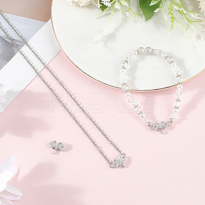 3Pcs 925 Sterling Silver Clear Cubic Zirconia Bowknot with Teardrop Multi-Strand Links STER-BBC0008-44-1