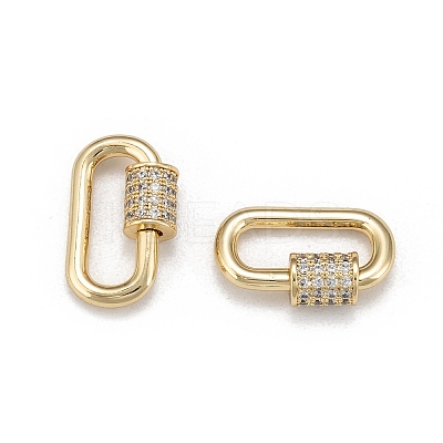 1Pc Brass Micro Pave Clear Cubic Zirconia Screw Carabiner Lock Charms ZIRC-CJD0001-02-1