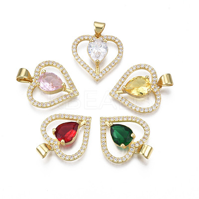 Brass Micro Pave Clear Cubic Zirconia Pendants ZIRC-N039-210-1