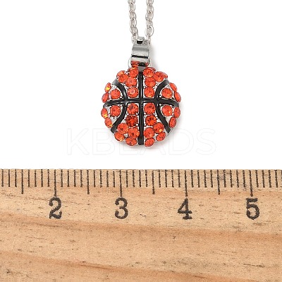 Zinc Alloy Hyacinth Rhinestone Sport Ball Pendant Cable Chain Necklaces LS-NJEW-U024-01P-03-1