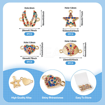 20Pcs 4 Styles Alloy Colorful Rhinestone Connector Charms FIND-TA0003-33-1