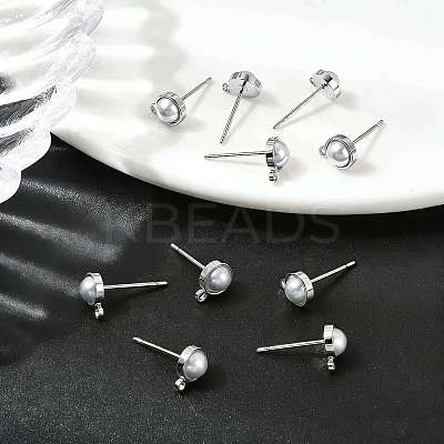 SHEGRACE Brass ABS Imitation Pearl Half Round Stud Earring Findings XGR0101P-118P-1