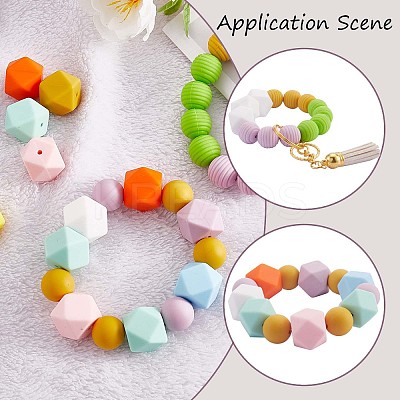 100Pcs Silicone Beads Mixed Color Hexagonal Silicone Beads Bulk Spacer Beads Silicone Bead Kit for Bracelet Necklace Keychain Jewelry Making JX307A-1