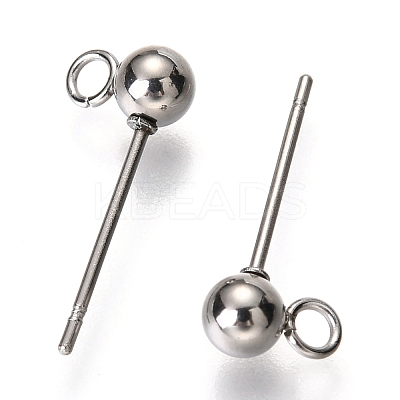 Non-Tarnish Original Color 304 Stainless Steel Ball Post Stud Earring Findings X-STAS-C018-23P-02-1