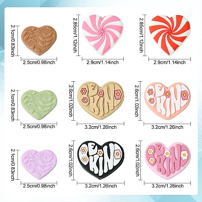 12Pcs Heart Silicone Focal Beads SIL-YW0001-67-1