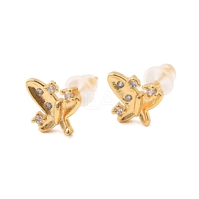 Brass Micro Pave Clear Cubic Zirconia Butterfly Stud Earrings EJEW-C158-16B-G-1