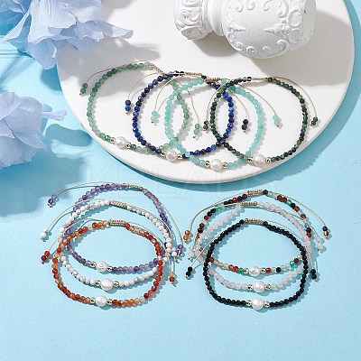 10Pcs 10 Style Faceted Round Natural & Synthetic Mixed Gemstone Beaded Stretch Bracelets Set BJEW-JB10168-1