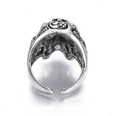 Gothic Punk Skull Alloy Open Cuff Ring for Men Women RJEW-T009-62AS-1