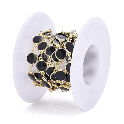 Handmade Alloy Enamel Flat Round Link Chains ENAM-F138-03D-RS-1